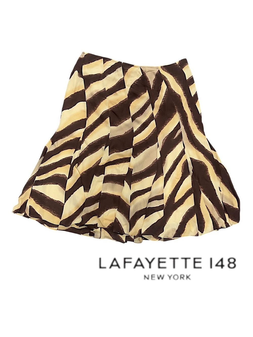 Lafayette 148 New York 100% silk Brown and Cream Zebra-Print Circle Skirt